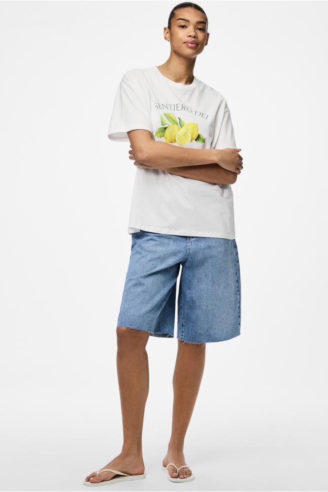 PCTHEA SS PRINTED T-SHIRT BC 17157114 BRIGHT WHITE/LIMONI
